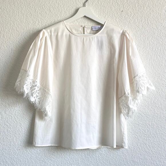 Harshman Nilia Lace Trim Cotton Blouse Short Sleeve Ivory - Picture 4 of 10